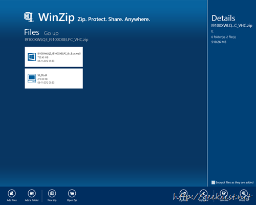 Winzip for Windows 8 User Interface