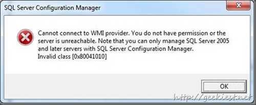 Fix - Cannot connect to WMI provider – Invalid class - SQL Server 2008