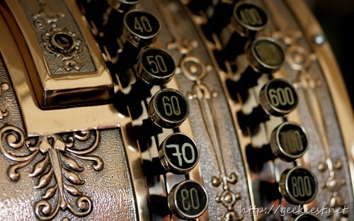 Antique cash register, close-up of numbers