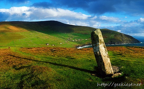 Ogham Stone at Dunmore Head on Dingle Peninsula, County Kerry, Ireland