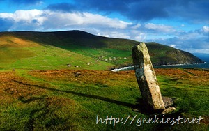 Ogham Stone at Dunmore Head on Dingle Peninsula, County Kerry, Ireland
