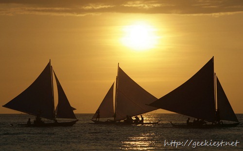 Sailboats off the shore of the Philippine resort island of Boracay