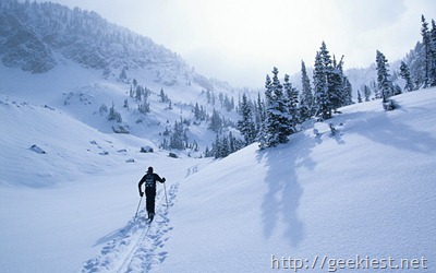 Cross country skier in mountains