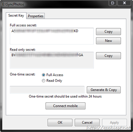 sync folder settings and secret keys