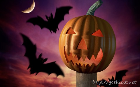 Scary pumpkin and bats
